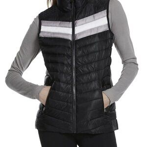 Fabletics Full Zip Puffa Fenway Vest Black Gray Stripes Women’s XS Gorp Core
